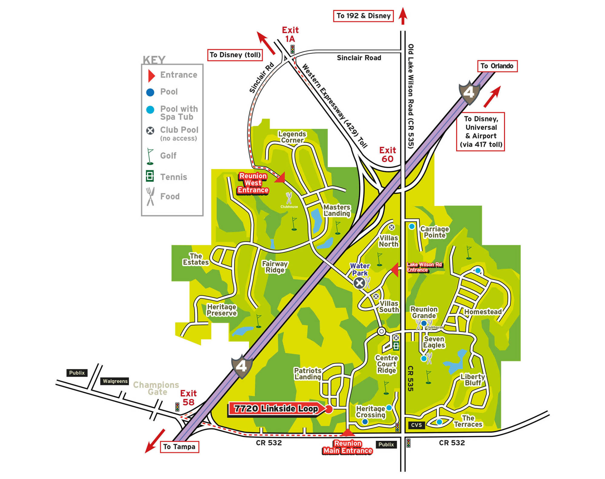 Reunion Resort Map Orlando 34747